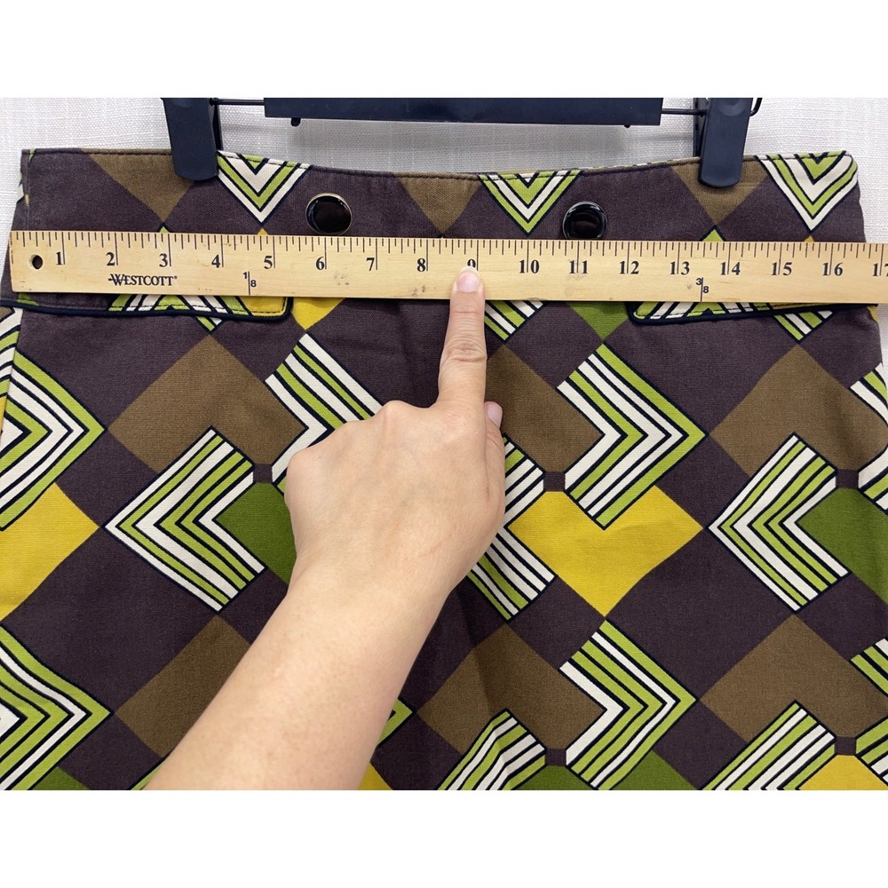 Ann Taylor LOFT Brown Green Geometric Print Mini Skirt Size 8 Retro Mod Cotton - Picture 4 of 7